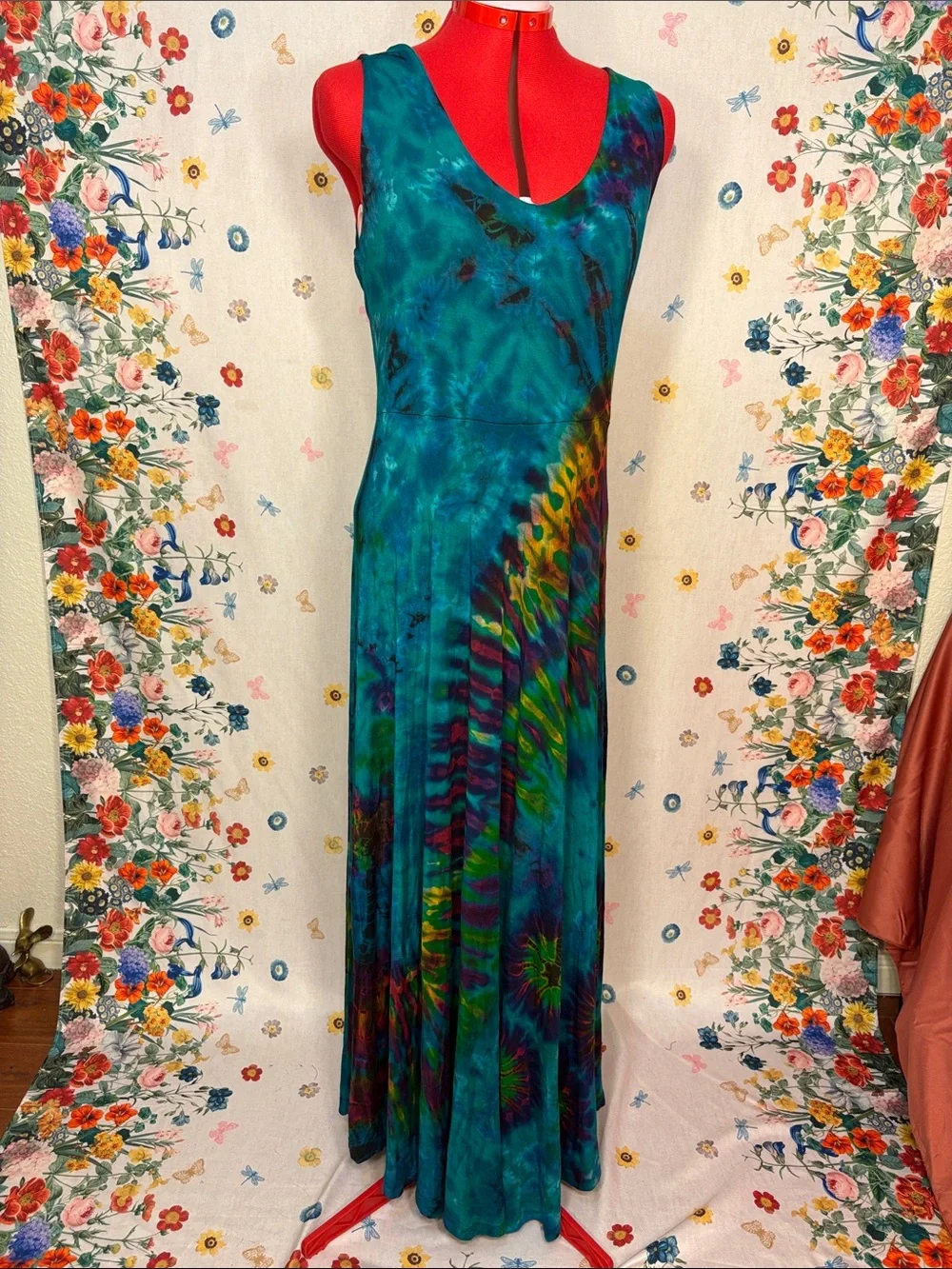 Jayli - Turquoise Tie-Dye Sleeveless Maxi Dress w/ Scoop Back Festival Dance Fun